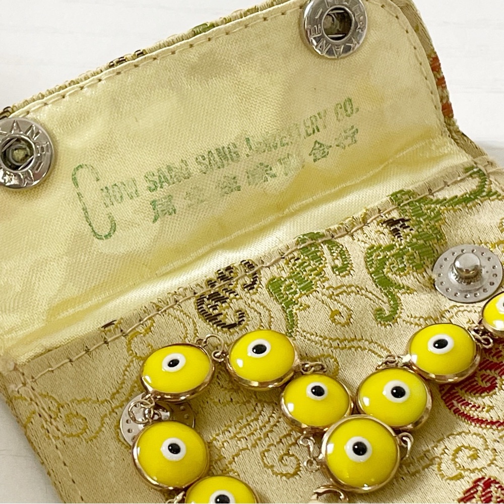 14k yellow gold yellow glass evil eye vintage bracelet - Picture 11 of 12